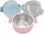 Bella’s Friends Stainless Steel and Silicone Baby Bowls with Suction 3 Pack, 4.3” for Toddlers Kids Feeding, Non-Slip, Non-Toxic, Mess-Free, Dishwasher Safe, Fit High Chair Size,beige green light pink	