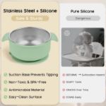 Bella’s Friends Stainless Steel and Silicone Baby Bowls with Suction 3 Pack, 4.3” for Toddlers Kids Feeding, Non-Slip, Non-Toxic, Mess-Free, Dishwasher Safe, Fit High Chair Size,beige green light pink	