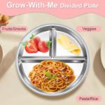 Bella’s Friends Stainless Steel Baby Plates with Suction 3 Pack, 8” Divided Toddler Plates with Removable Silicone Sleeves for Mess-Free Feeding