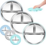 Bella's Friends Stainless Steel Toddler Plates Silicone Suction,3 Packs Non-Slip Baby Plates,Divided Portion,Food-Grade Silicone Plate for Kids,LEAD-FREE Dishwasher Safe