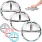 Bella's Friends Stainless Steel Toddler Plates Silicone Suction,3 Packs Non-Slip Baby Plates,Divided Portion,Food-Grade Silicone Plate for Kids,LEAD-FREE Dishwasher Safe