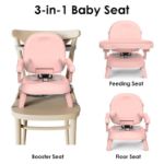 Bella’s Friends 3-in-1 Toddler Booster Seat for Dining Table and Kitchen Chair with Adjustable Tray and Safety Straps, Foldable&Portable Baby Seat for Travel, Feeding, and Floor Use